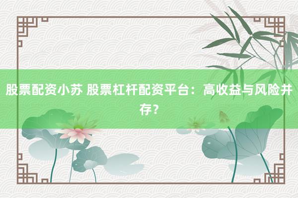 股票配资小苏 股票杠杆配资平台：高收益与风险并存？